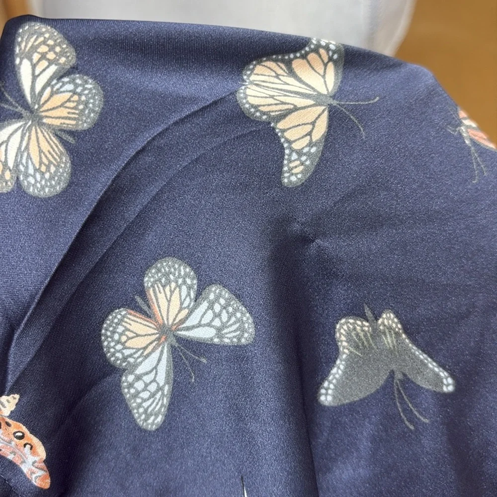 Honeydew Blue Butterfly Satin Like Pajama Top Button Down Size XS